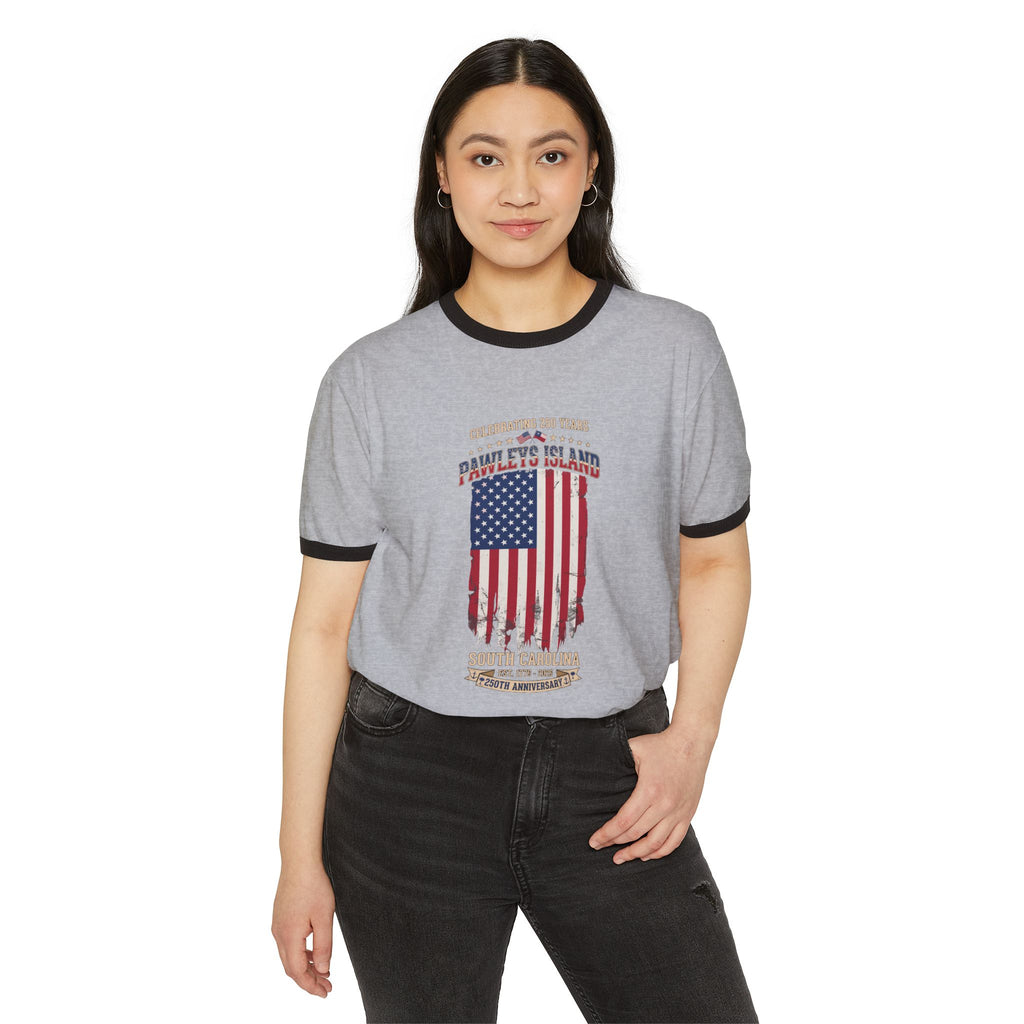 Pawleys Island Distressed American Flag 250 Anniversary Ringer Tee Shirt