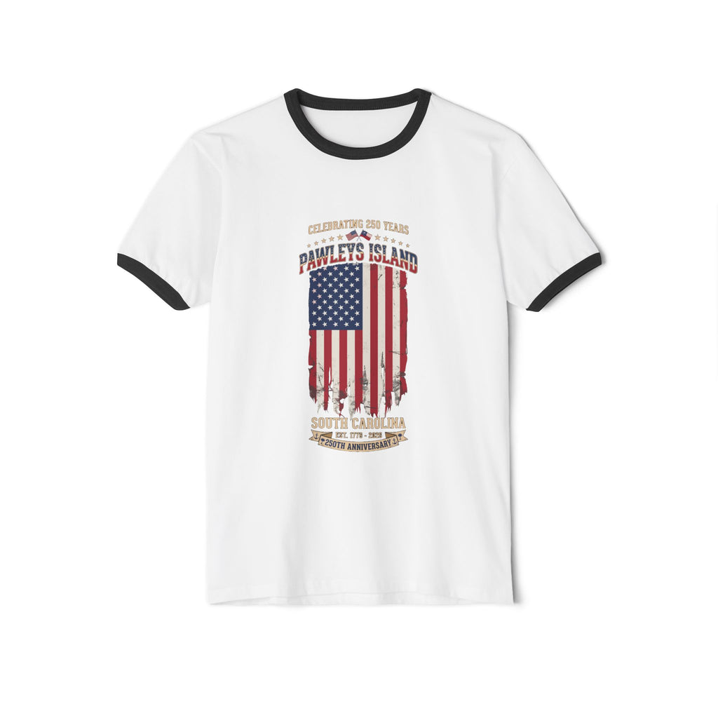 Pawleys Island Distressed American Flag 250 Anniversary Ringer Tee Shirt