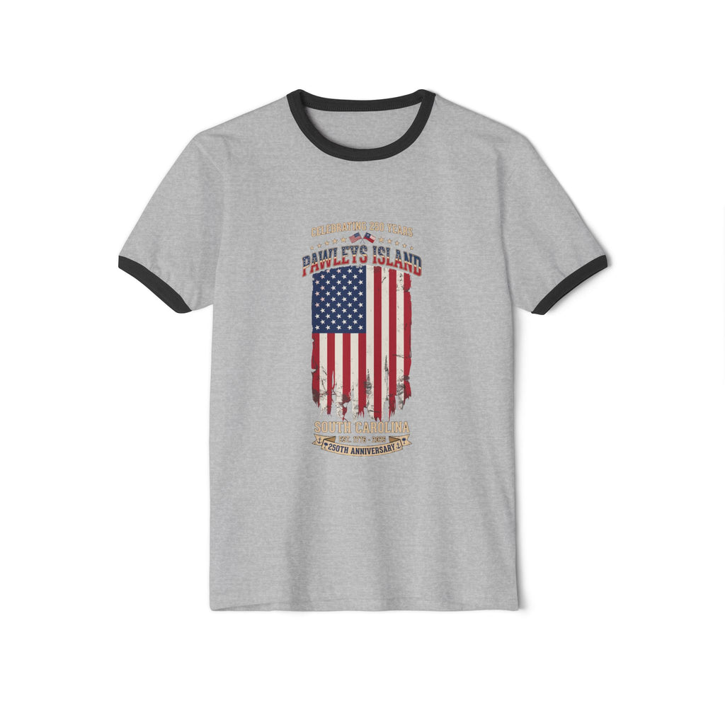 Pawleys Island Distressed American Flag 250 Anniversary Ringer Tee Shirt